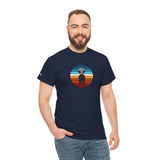 Colourful Retro Grey Alien Tee — Alien T-Shirt with Grey Alien in spaceship on Right Sleeve