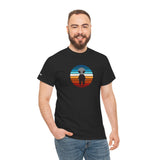 Colourful Retro Grey Alien Tee — Alien T-Shirt with Grey Alien in spaceship on Right Sleeve