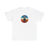 Colourful Retro Grey Alien Tee — Alien T-Shirt with Grey Alien in spaceship on Right Sleeve