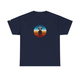 Colourful Retro Grey Alien Tee — Alien T-Shirt with Grey Alien in spaceship on Right Sleeve