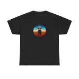 Colourful Retro Grey Alien Tee — Alien T-Shirt with Grey Alien in spaceship on Right Sleeve