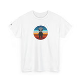 Colourful Retro Grey Alien Tee — Alien T-Shirt with Grey Alien in spaceship on Right Sleeve