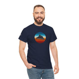 Colourful Retro UFO Tee — Alien Spaceship T-Shirt with Grey Alien on Right Sleeve